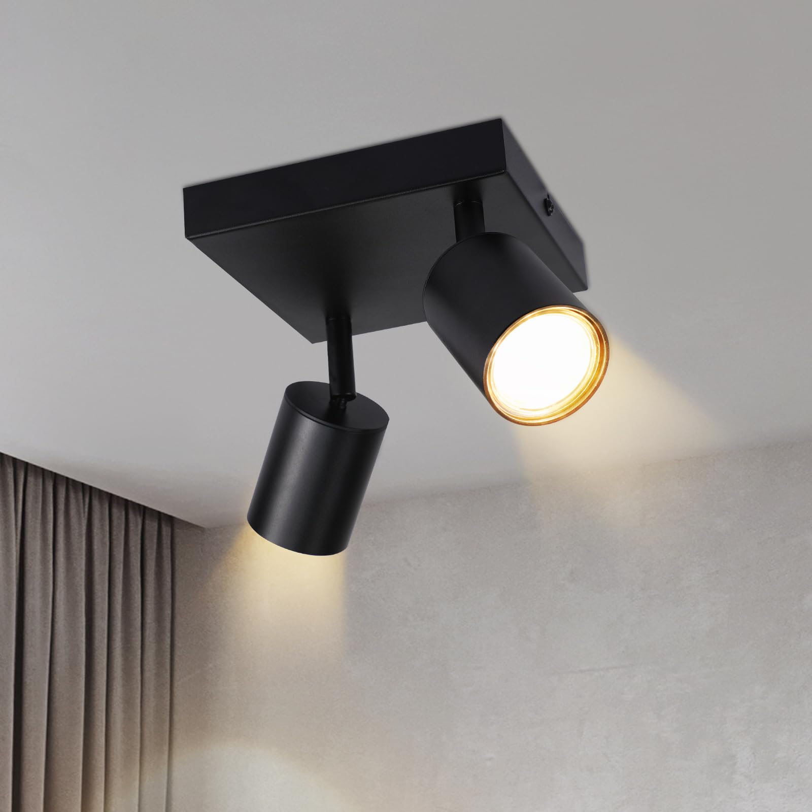 Lichtmaler LED Deckenstrahler 2 Flammig Deckelampe - Deckeleuchte Schwarz GU10 Deckenspots Quadratische Schwenkbar 350° Spotlight Modern Spots für Flur Wohnzimmer Schlafzimmer, Ohne Leuchtmittel