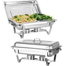 Chafing Dish for Buffet, 2 Pack 8QT Stainless Steel Chafing Servers Food Warmer Set with 4 x 1/2 Size Food Pan for Kitchen Party Banquet Dining, Silver