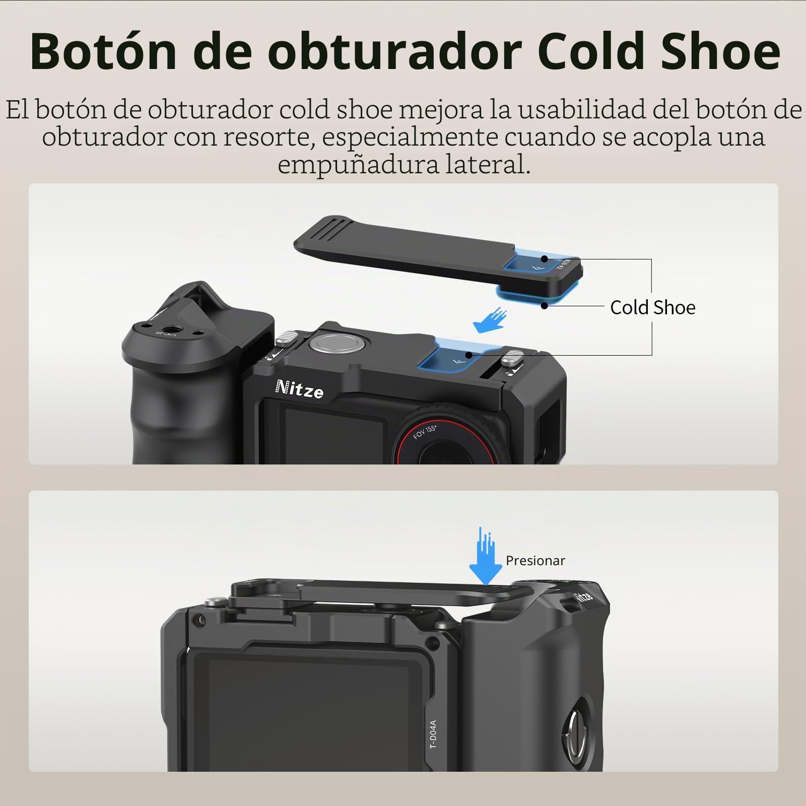 Nitze Kit de Jaula para dji Osmo Action 5 Pro/4/3, Kit Street Grip con Empuñadura Lateral Ergonómica, Cold Shoe Shutter Button, Orificio de Fijación de 1/4" para dji Mic, Trípodes - T-D04B