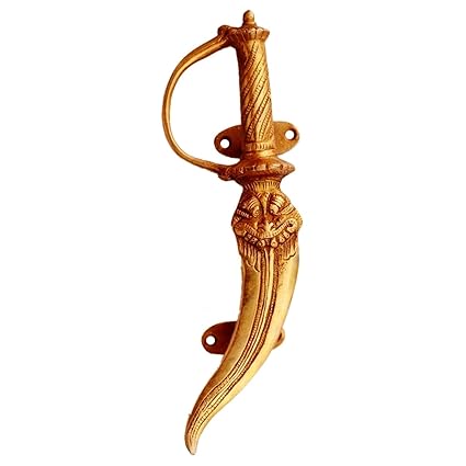 Purpledip 11133 Brass Door/Window/Cupboard Handle: 'Warrior Sword' (Gold).