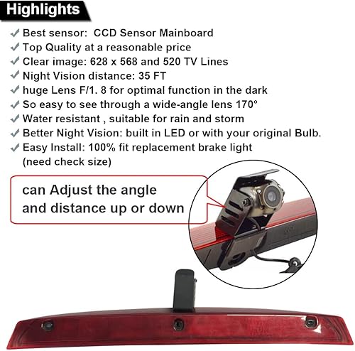 Miniatura 5 de Third 3rd Brake Light Reversing Camera Brake lamp Parking Camera Replacement for Mercedes Benz Viano Vito W639 Van 3 VW Crafter Dritte 3 ab