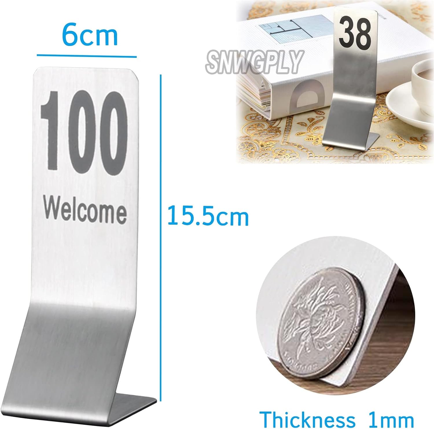 Stainless Steel Table Signs Double-Sided, Digital Restaurant Card 1-50, Stackable Table Number Cards, Smooth Surface, Convenient To Clean, For Restaurant Tabletop ( Color : 1-25 , Size : 155x60mm(6.1x