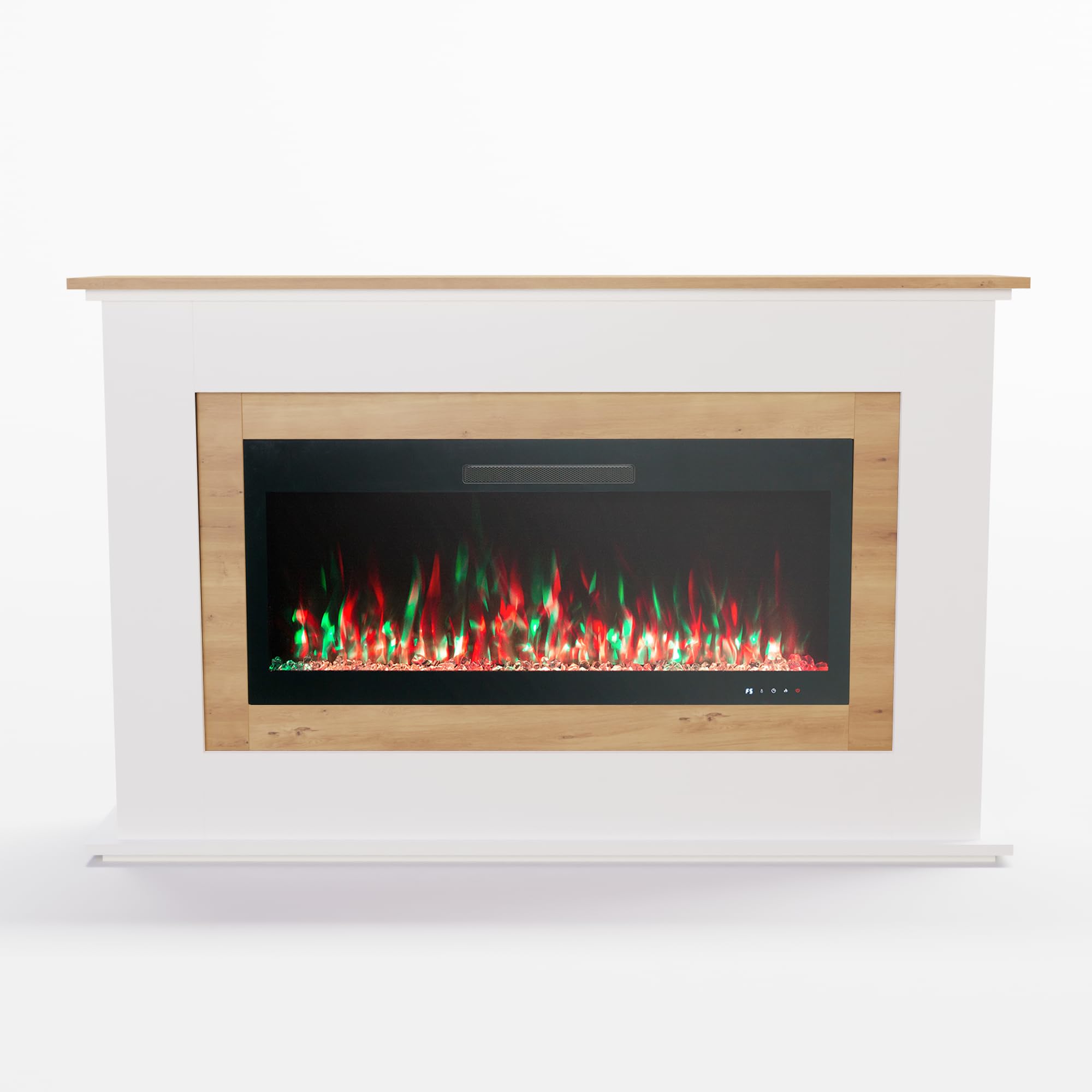 Camino elettrico bianco, camino da parete elettrico (termoventilatore, illuminazione a LED colorata, telecomando), Bianco, 230.00V