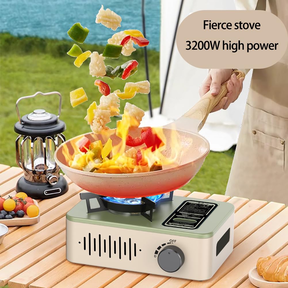 Estufa De Camping Portátil De Gas 3200 W - Mini Quemador con Guantes, Butano y Encendido Automático, Control De Calor