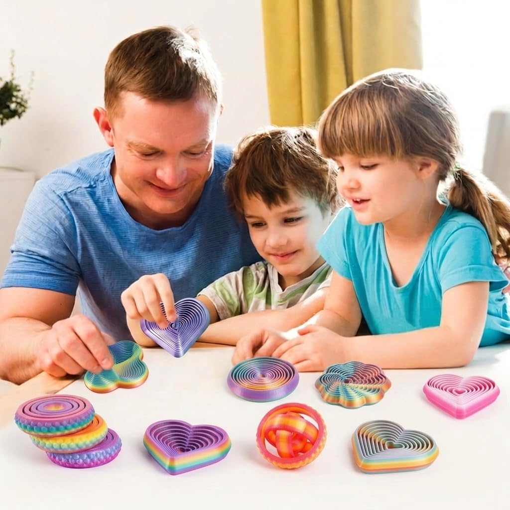 Gradient Fractal Fidget Heart Round for Children and Adults, 3D Spiral Design to Relieve Anxiety, Anti-Stress Toy (E)