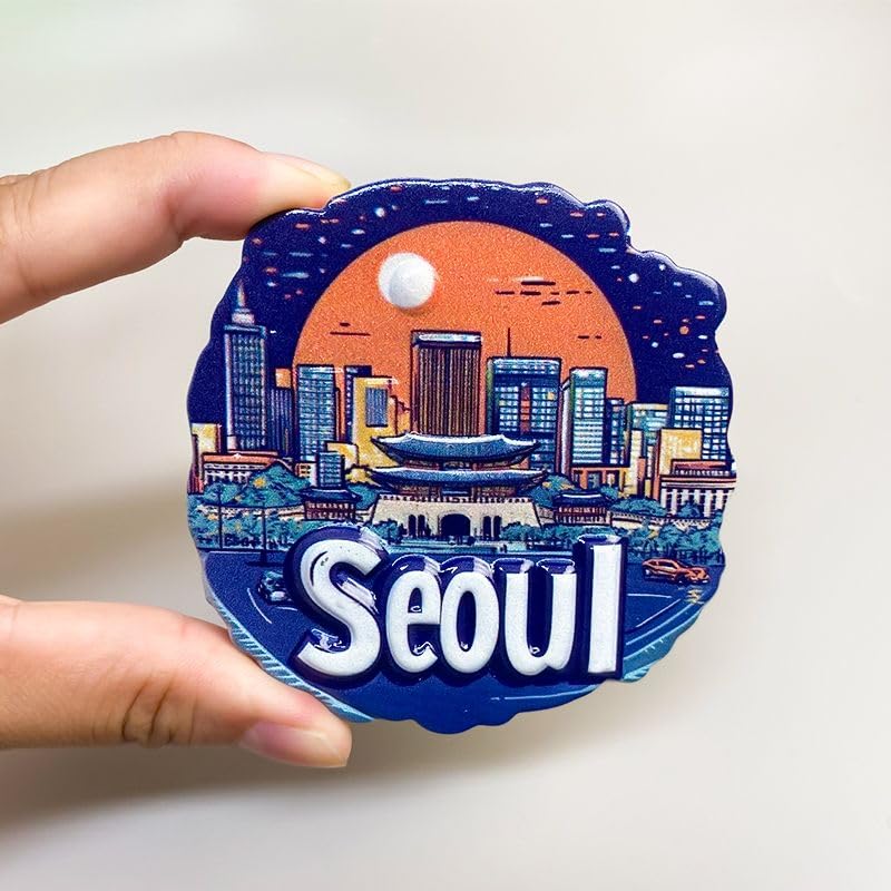 Imán decorativo de resina 3D con skyline de Seúl miniatura 3