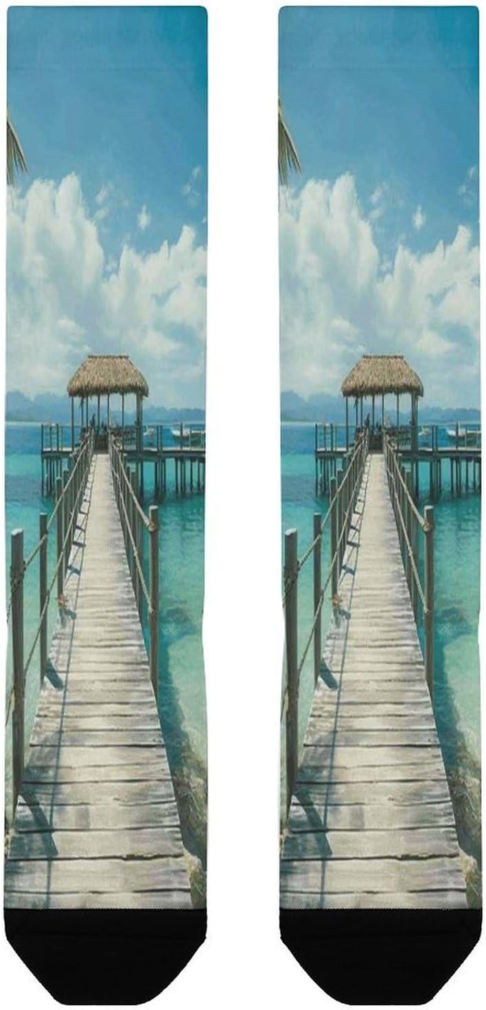 Tropical Pier Socks Casual Athletic Long Sock Lightweight Sport Crew Sock Cozy Work Boot Socks for Hiking Sports Running Workout Gym