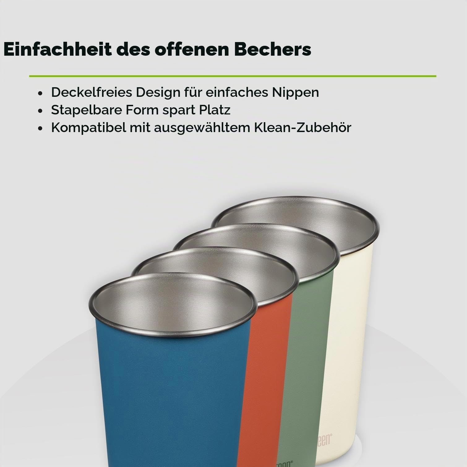 Klean Kanteen 4er Set Pint Cup aus Edelstahl, Einwandig, in verschiedenen Farben, 473ml, 1010588, Partake