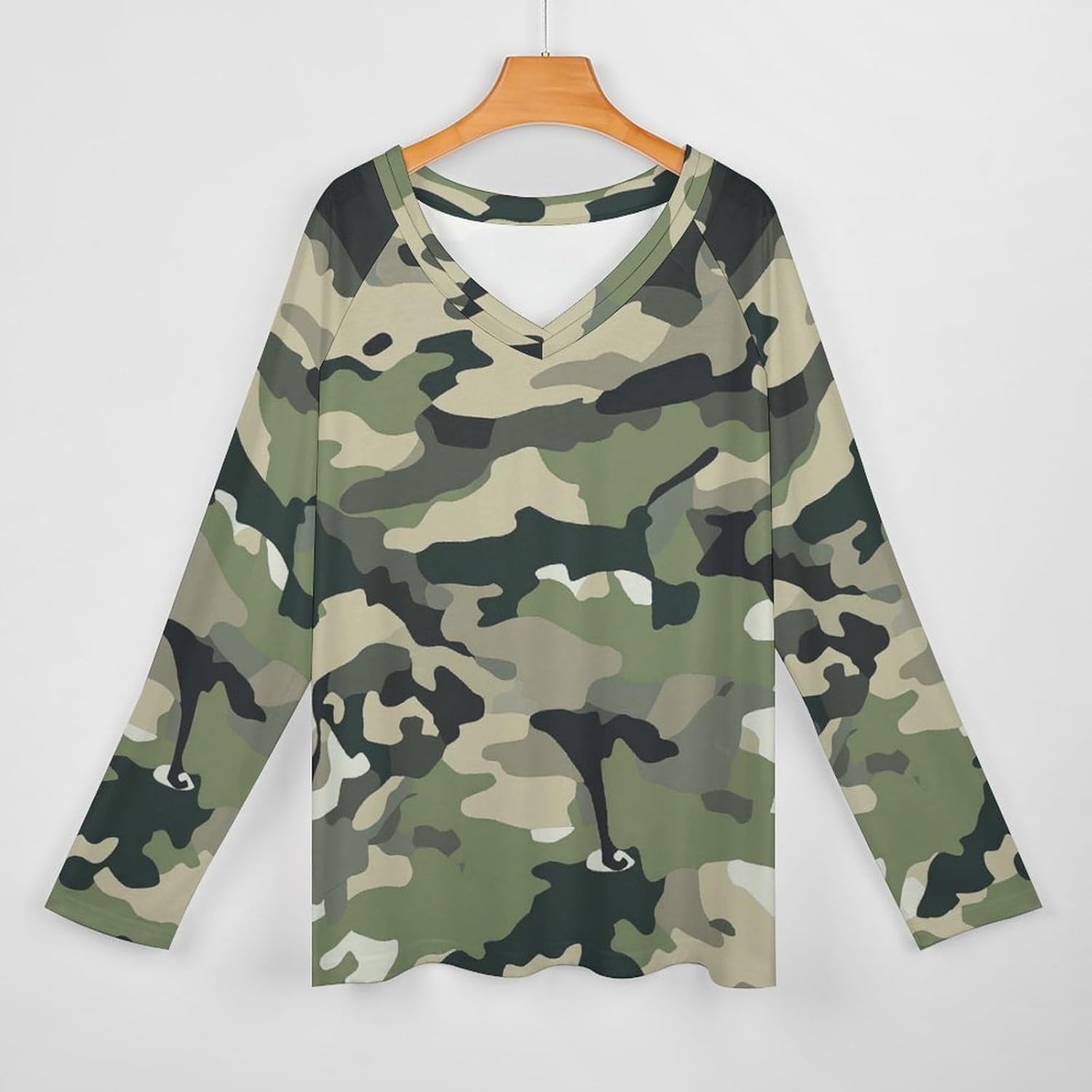BIVENANT Womens Camo Shirt Long Sleeve Plus Size Camouflage Tshirt V Neck Blouses for Women Fashion Sweatshirts