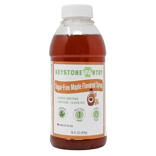Keystone Pantry Jarabe con sabor a arce sin azúcar, botella de 1 pinta - Bajo en carbohidratos, sin OMG y sin gluten, Kosher - Jarabe keto para