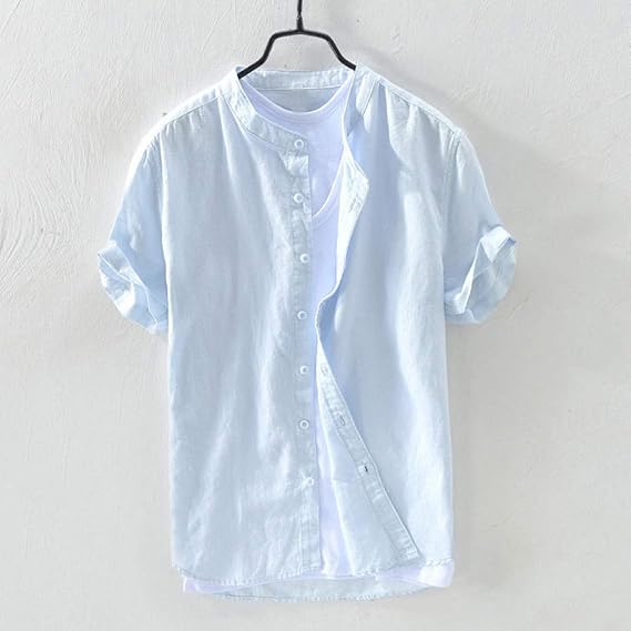 Chemise Henley En Lin Pour Homme - Manches Courtes, Coupe Ample - Décontractée Pour L'Été, Plage, Vacances