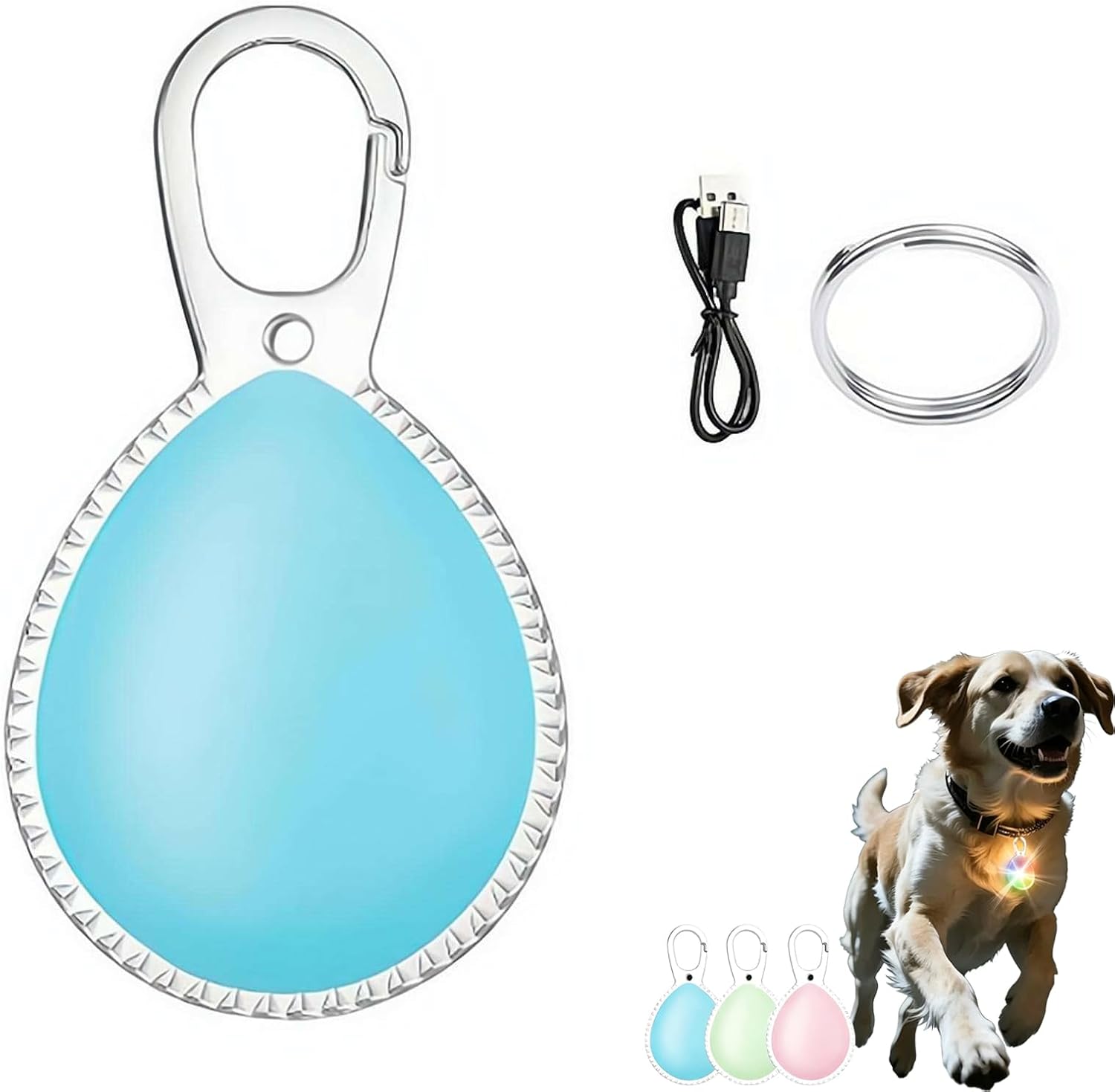 Dog Collar Light, 3 Modes Dog Lights for Night Walking, Glow in the Dark LED Pet Collar Charm, Rechargeable Pet Camping Essentials for Nighttime Running, Cycling, Hiking (Blue)