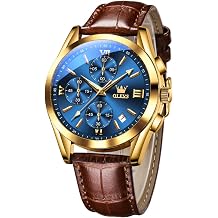 OLEVS Men's Waterproof Chronograph Watch Leather Strap Quartz Wristwatch Multi-Function Dial with Date Luminous Business Watches for Men