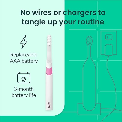 Miniatura 4 de Quip Cepillo de dientes eléctrico para adultos, cepillo de dientes sónico con cubierta de viaje y soporte de espejo, cerdas suaves, temporizador y