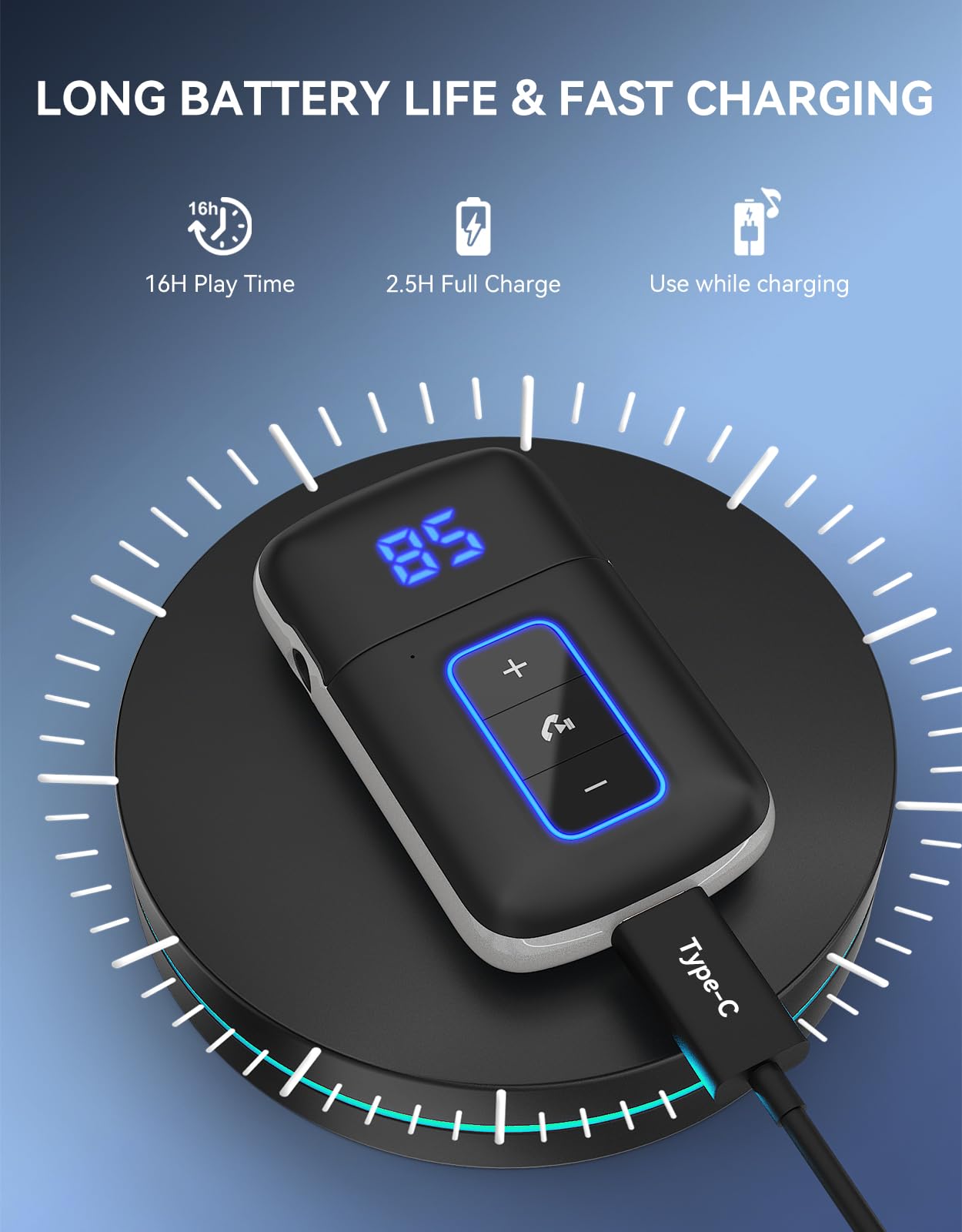 [Upgraded] Bluetooth 5.3 AUX-Adapter für Auto, [LED-Bildschirm] [Geräuschunterdrückung] 3,5 mm AUX-Audioempfänger für kabelgebundene Kopfhörer/Heim-Stereoanlage, Musikwiedergabe, Freisprechanruf