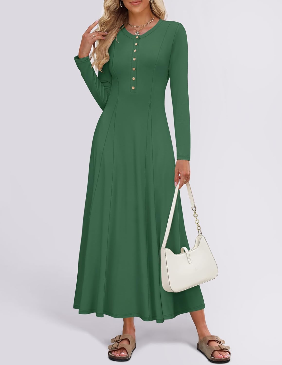 ZESICA Women's Elegant Maxi Dresses 2026 Fall Long Sleeve Button Casual A Line Boho Flowy Dress with Pockets - Image 2