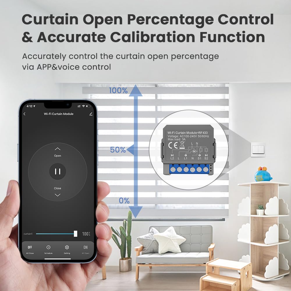Jemora Tuya WiFi Intelligentes Vorhangschaltermodul Kompakte Zeitsteuerung für zu Hause Sprachsteuerung Drahtlose APP-Fernbedienung Vorhangschaltermodul Kompatibel mit Home und