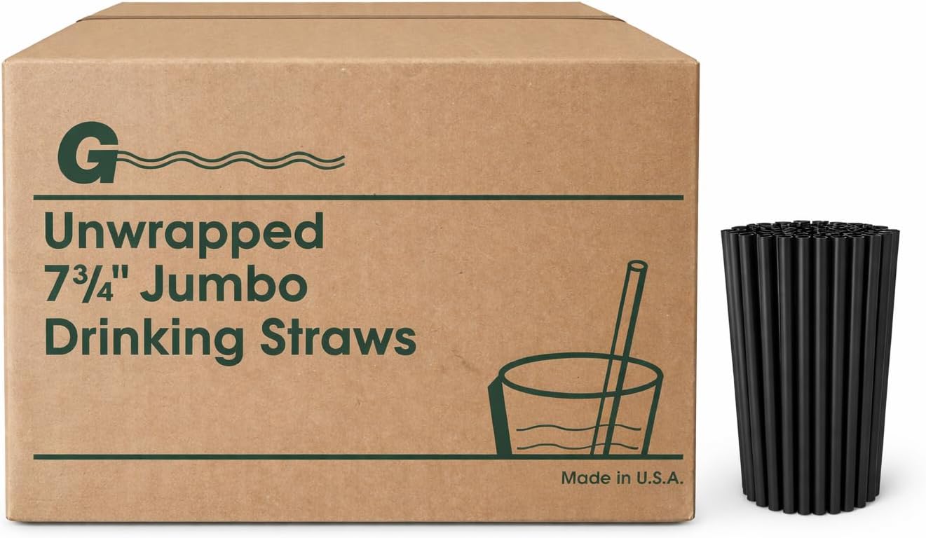 7.75" Black Plastic Straws (12,000 Count) | Disposable Straws for Restaurants, Cafés, Bars, and Catering | Unwrapped Straws for Convenience | Bulk Straws