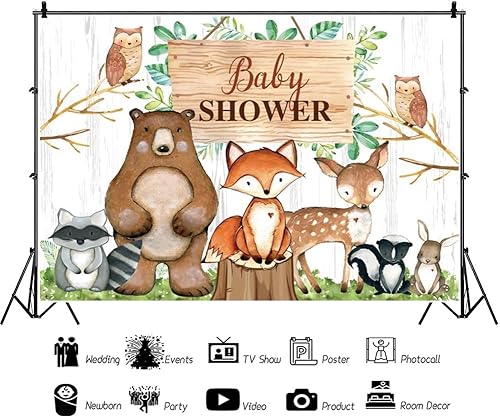 Miniatura 4 de Telón de fondo de bosque para baby shower, 7 x 5 pies, tablero de madera de safari, animales salvajes, aventura, fotografía, pancarta de vinilo para
