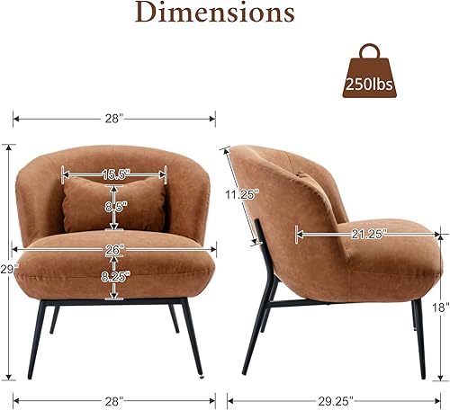 Miniatura 2 de Silla decorativa moderna, silla auxiliar tapizada de piel sintética, silla de invitados con almohada pequeña, patas de metal negro, cómoda silla de