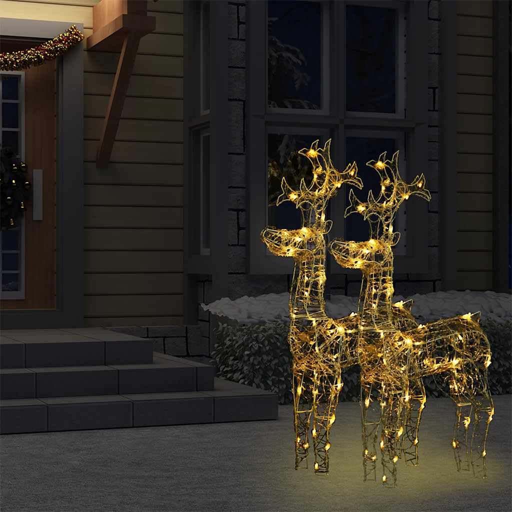 Juego de 2 figuras decorativas navideñas de reno de 100 cm, acrílico luminoso, con 90 ledes, luz blanca cálida, para interior y exterior, resistente a la intemperie