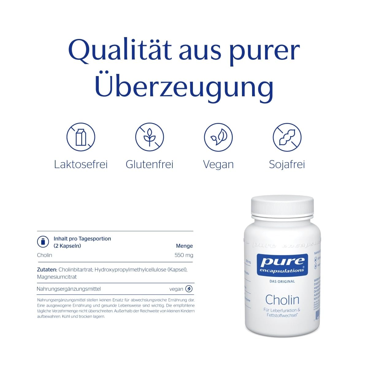 Pure Encapsulations - Cholin - Für Leberfunktion & Fettstoffwechsel - Nahrungsergänzungsmittel mit hochdosiertem Cholin - 60 vegane Kapseln