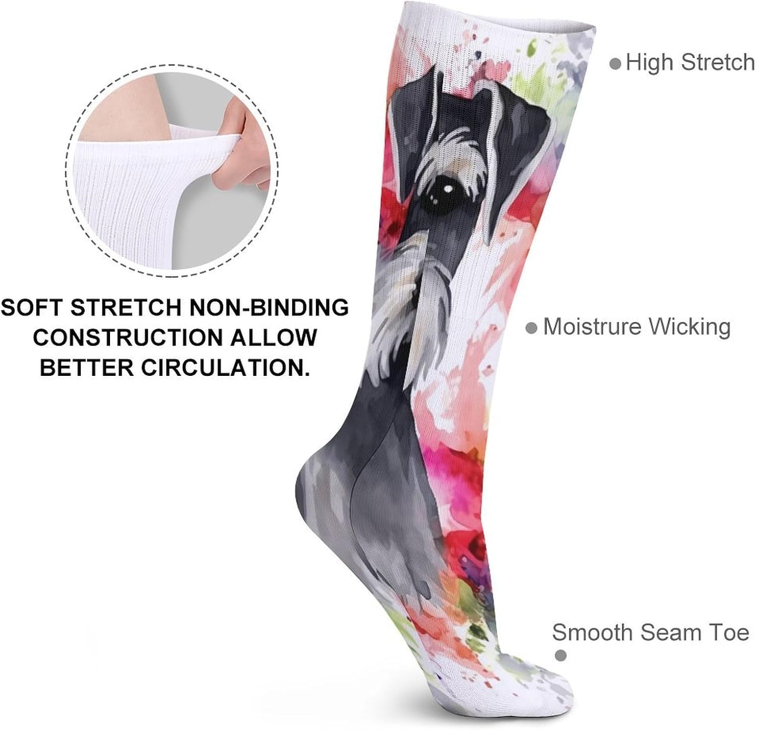 Schnauzer Crew Socks Casual Breathable Calf Socks | Cushion Running Athletic Socks Long Performance Breathable Sports Socks for Women Men