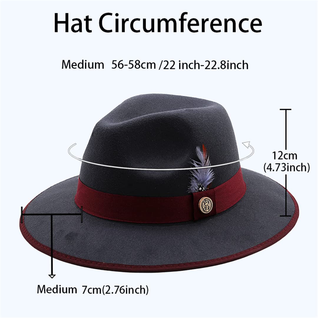 LYGBAOFUL Cappello Fedora in Feltro di Lana a Tesa Larga da Uomo con Cinture di Piume Cappello a Cilindro Jazz da Chiesa da Matrimonio