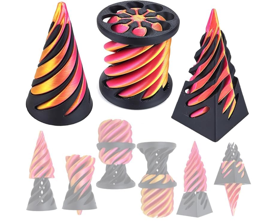 Cone Fidget Toy for Kids 3 Pcs Impossible 3D Printed Spiral Cone Fidget Toy Mini Stress Relief Sensory Toys Impossible Pyramid Passthrough Sculpture Cool Stuff Desktop Decor Gift for Kids Adults