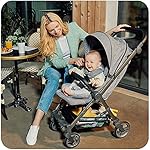 skiddoü Babybuggy, Mell leichter Reisebuggy, zusammenklappbar Kinderwagen, leicht, klappbares Kinderbuggy, Babywagen, stoß-absorbierende Räder, regulierbare Rückenlehne, wasserdicht, hellgrau