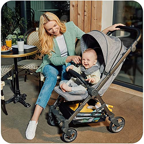 skiddoü Babybuggy, Mell leichter Reisebuggy, zusammenklappbar Kinderwagen, leicht, klappbares Kinderbuggy, Babywagen, stoß-absorbierende Räder, regulierbare Rückenlehne, wasserdicht, hellgrau