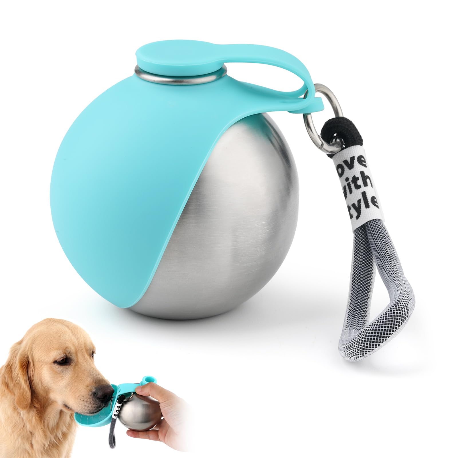 2 in 1 Portable Dog Water Bottle with Bowl - Leak-Proof Stainless Steel & Silicone Travel Pet Water Dispenser for Walks, Hiking, Travel (Blue)