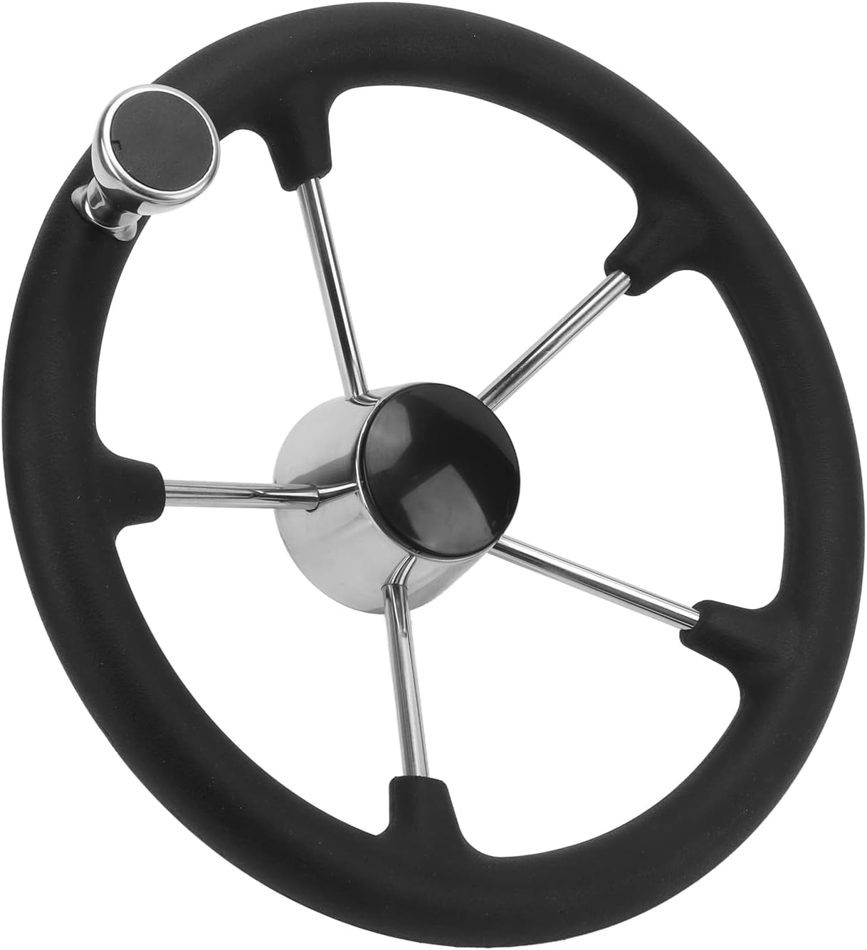 Luqeeg 13.5in Boat Steering Wheel for Marine Yachts | Rust, Polished 304 Stainless Steel, 5 Spoke Marine Steering Wheel for Boat Owners, Black