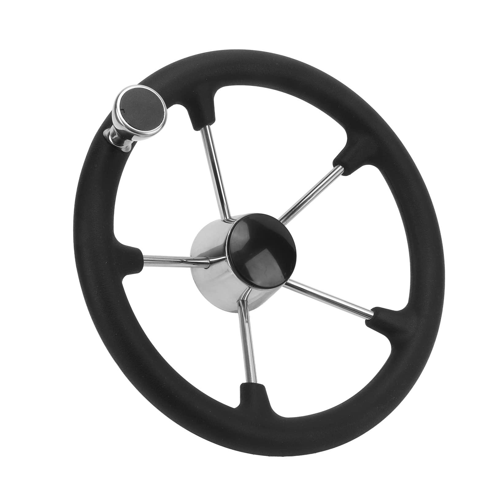 volant bateau hors bord,Volant de Bateau de 13,5 Pouces, Volant de Bateau en Acier Inoxydable à 5 Rayons, Bouton de Poignée en Mousse Noire Résnt à la Rouille pour les Yachts de Marine