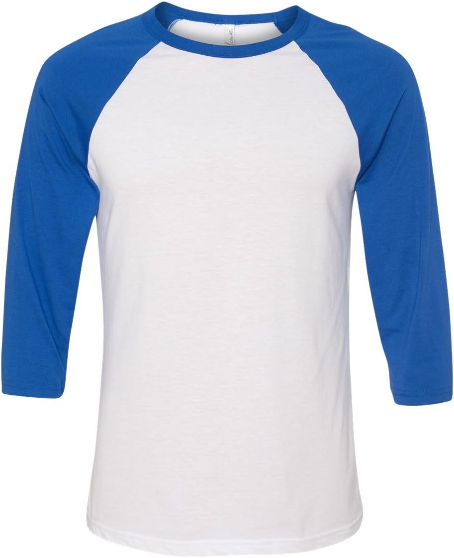 Bella + Canvas Unisex 3/4-Sleeve Baseball T-Shirt, XS, WHITE/TRUE ROYAL