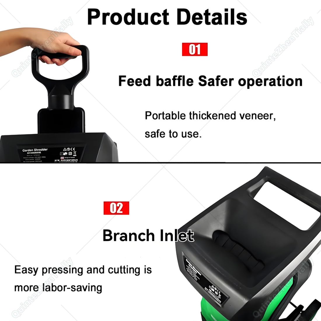 Triturador Ramas con Cuchillas Dobles,Ruedas,2400 W NoCable | con Bolsa Recolectora 50 L,Capacidad Corte Máxima 39 Mm,Cuchillas Acero Doble,para Triturar Ramas & Compost Doméstico