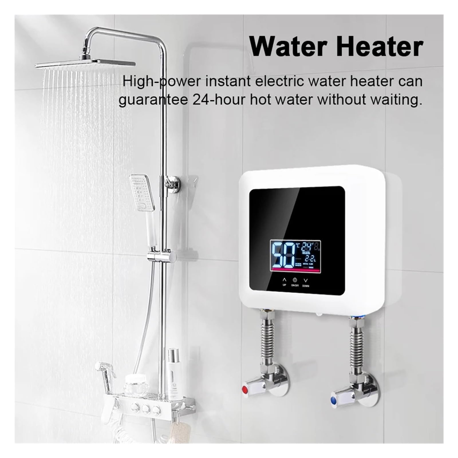 Mini Scaldabagno Elettrico Senza Serbatoio Da 7500 W Montato A Parete Display A LED Supporto Modalità Termostato/regolazione Dela Potenza For Il Bagno Di Casa Veloce E Comodo(Black)