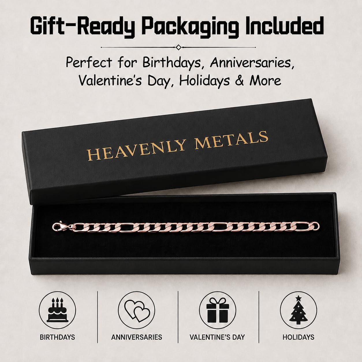 Heavenly Metals Pure Copper Figaro Chain Bracelet for Men & Women