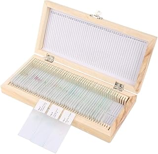 50pcs Glass Prepared Microscope Slides Set Lab Specimens for Biological Science Education with Wood Box