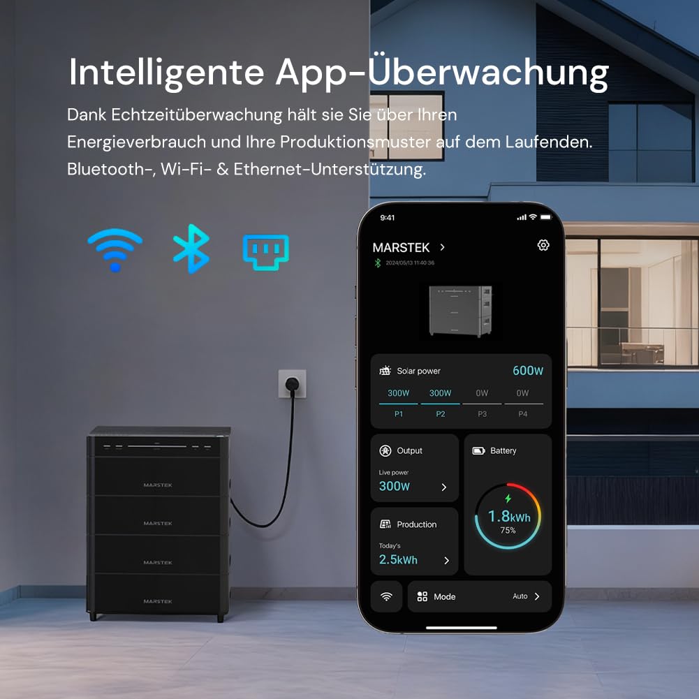 Marstek Venus A Impianto solare da balcone con batteria e inverter – Accumulo LiFePO4 da 4240 Wh, 4 MPPT, Ingresso FV da 2,4 kW e uscita da 1,2 kW, 6000 cicli, Controllo tramite app, IP65
