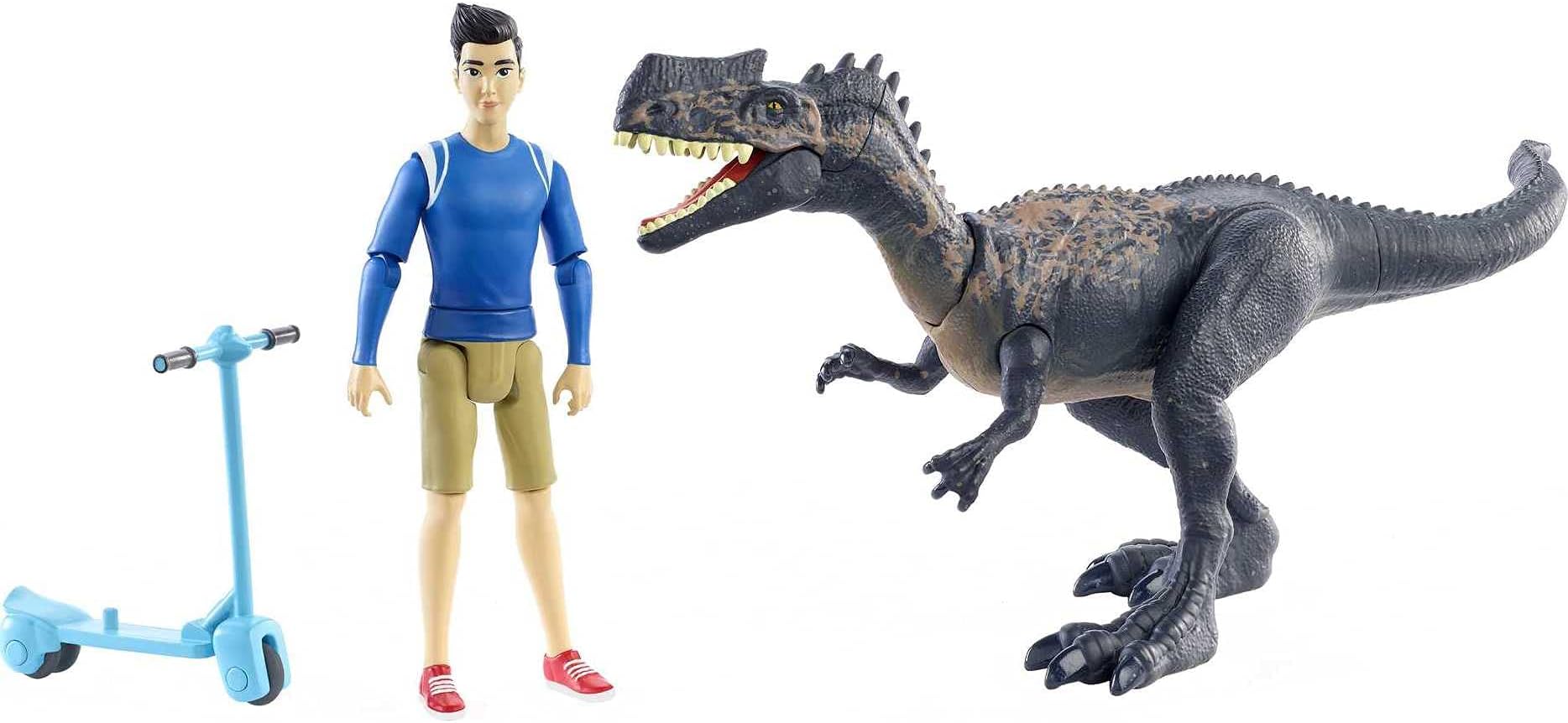 Jurassic World Human & Dino Pack Kenji & Monolophosaurus Action Figures, Segway Accessory, Camp Cretaceous Movable Joints & Authentic Sculpt, Kids Gift Ages 4 Year & Older
