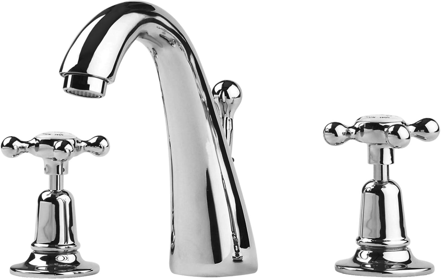 BLACK PORCELAIN LEVER/1890'S BONNET WIDESPREAD FAUCET C SPOUT WITH POP UP WASTE (CERAMIC DISC), Brushed Nickel