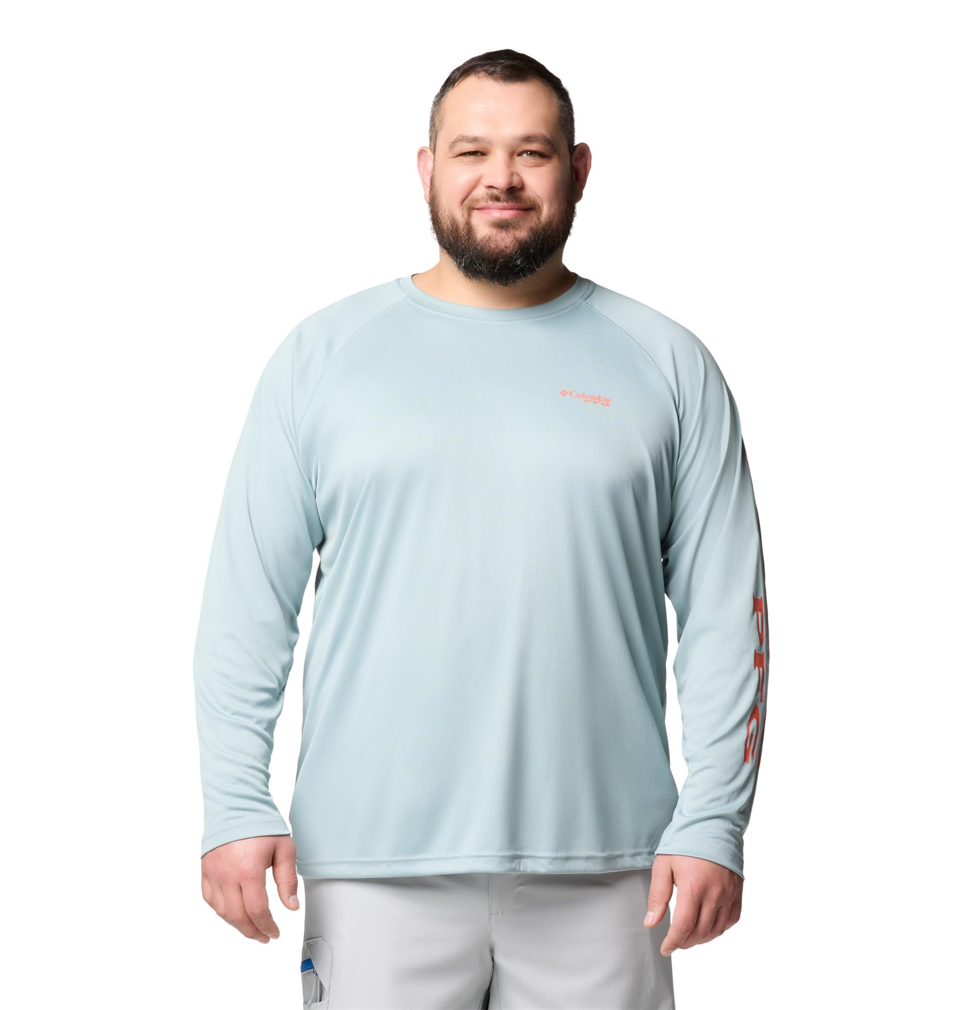 Columbia Tamiami II - Camisa de Manga Larga para Hombre, Logotipo Azul aplastado/melocotón desteñido, M