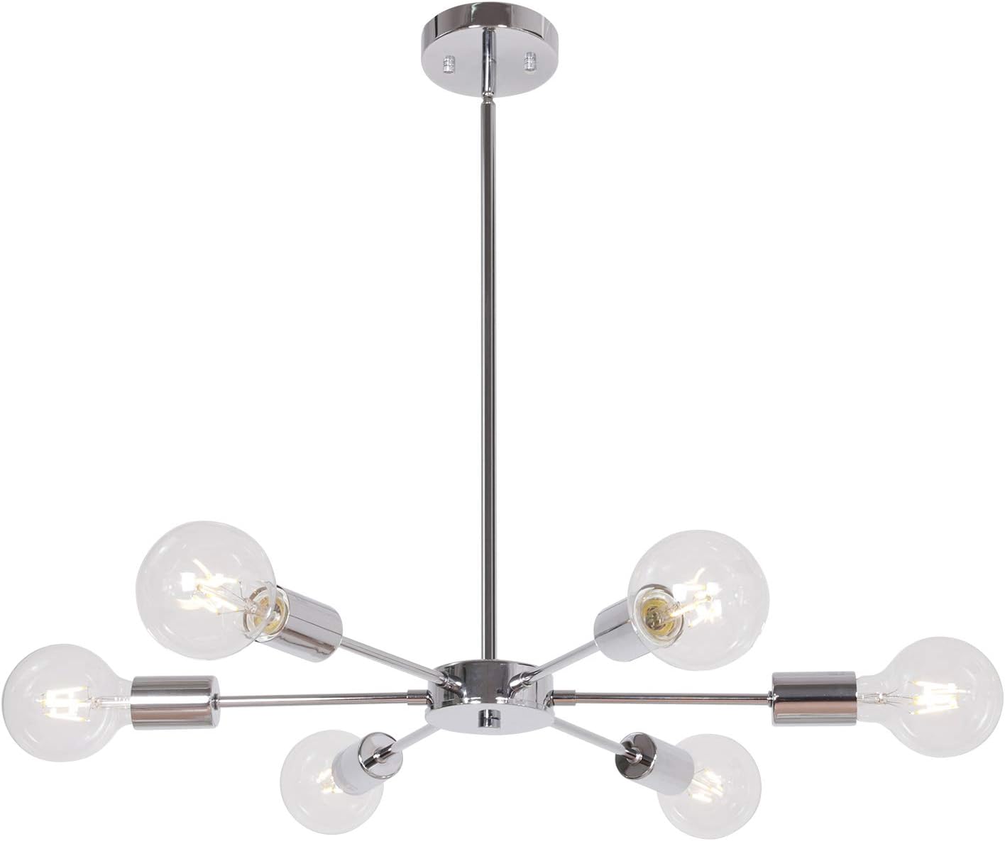 MELUCEE 6-Light Sputnik Chandelier Lighting Chrome Metal Pendant Light Mid Century Modern Chandelier Ceiling Light Fixtures Flush Mount for Restaurant Foyer Bedroom