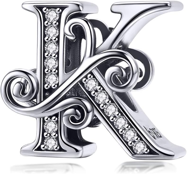 Solid 925 Sterling Silver with Cubic Stones, Complete A~Z Gift Options Alphabet Charm Letter Beads fit Pandora European Bracelets