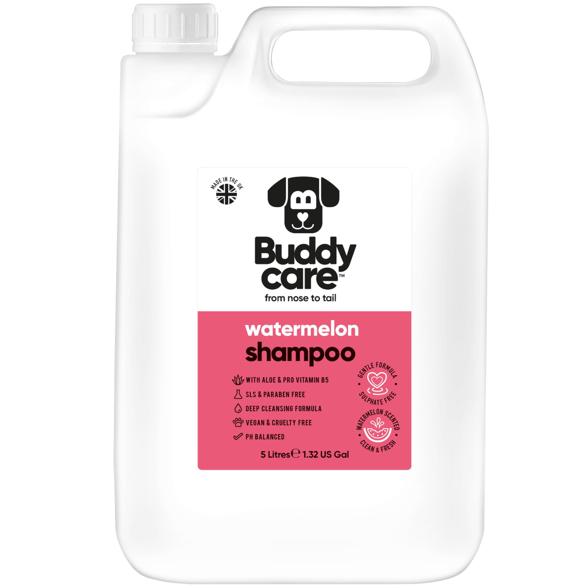 Watermelon Dog Shampoo by Buddycare | For Smelly Dogs, Nourishing for Itchy & Dry Skin | Vegan & Curelty Free Dog Shampoo | Aloe Vera and Pro-vitamin B5 | 5L
