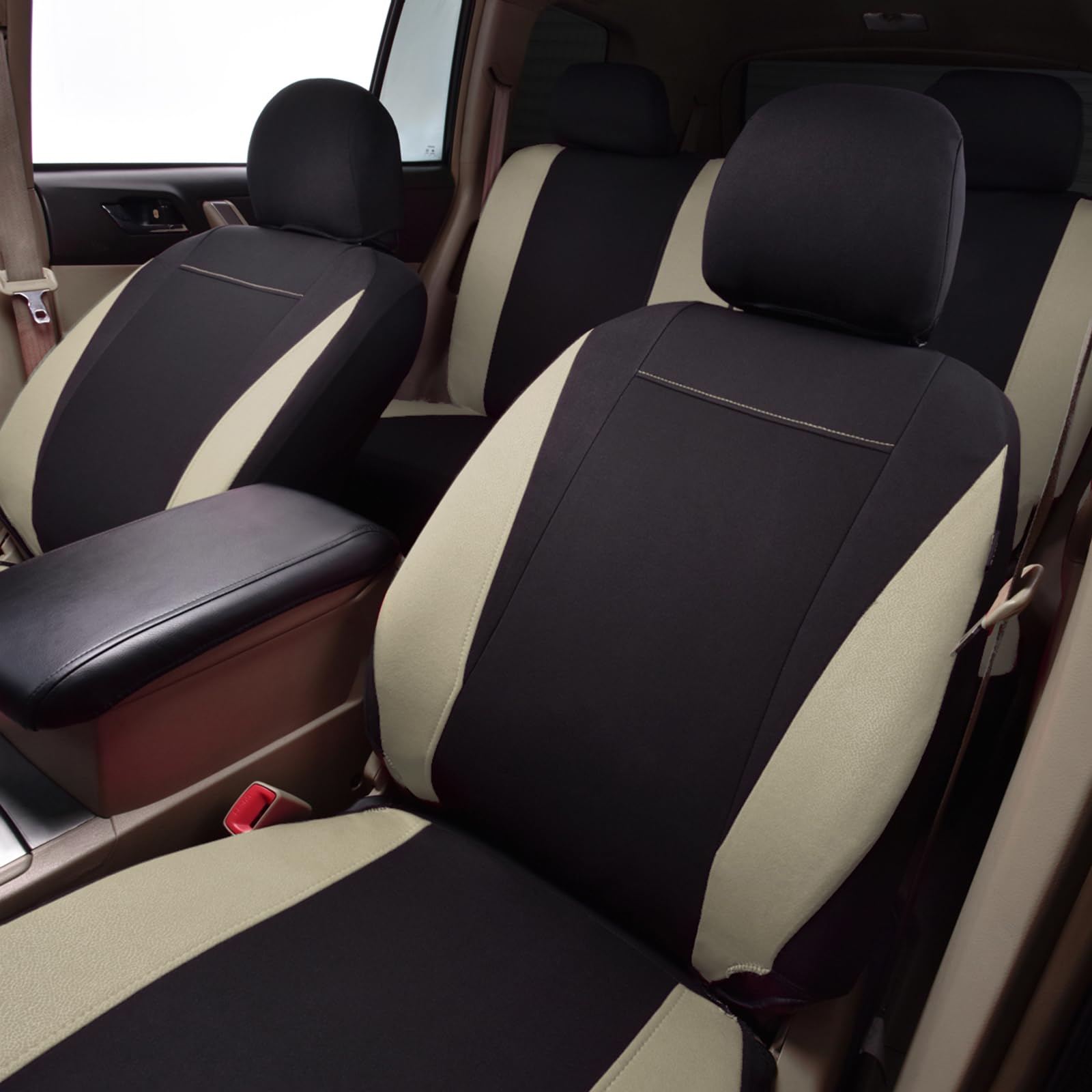 Flying Banner Maille Housses de siège de Voiture Ensemble Complet Universal Fit Airbag Compatible Protecteur (Beige)