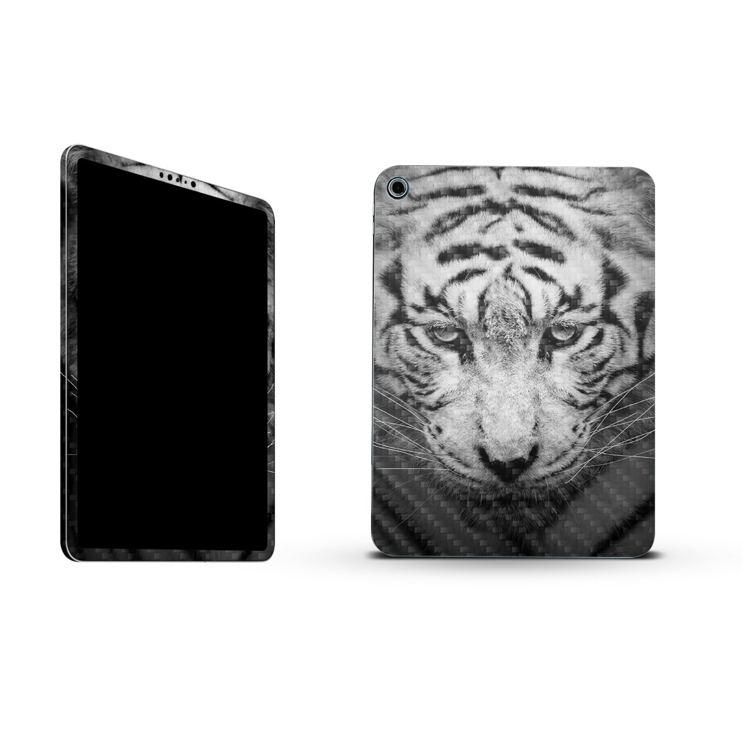 MightySkins Carbon Fiber Skin Compatible with Apple iPad 10.9" 10th Gen (2022) Full Wrap Kit - Mono Tiger | Protective, Durable Textured Carbon Fiber Finish | Easy to Apply | Made in The USA