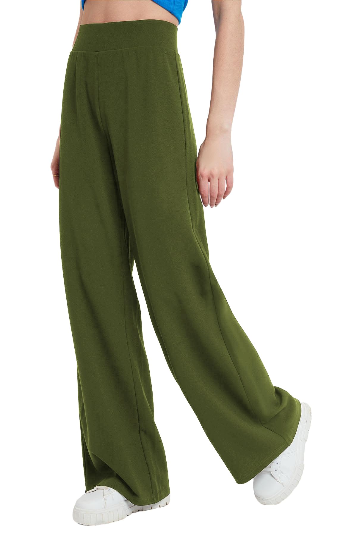 FASHIONSPARK Women's Stretchy Wide Leg Pants High Waist Business Work Casual Trouser Solid Color Comfy