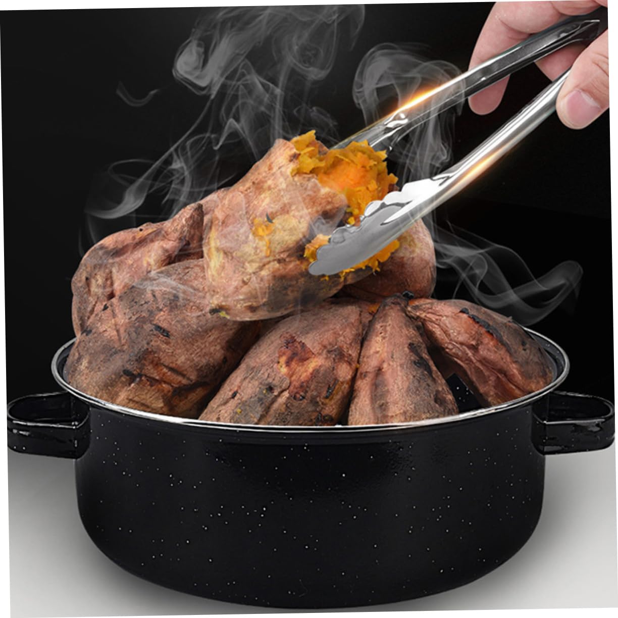 MAGICLULU Récipient en Fonte Noir pour Cuisson Facile Four avec Conduit de Fumée Bords Lisses sans Bavures pour Rôtir Pommes de Terre Douces et Ailes de Poulet